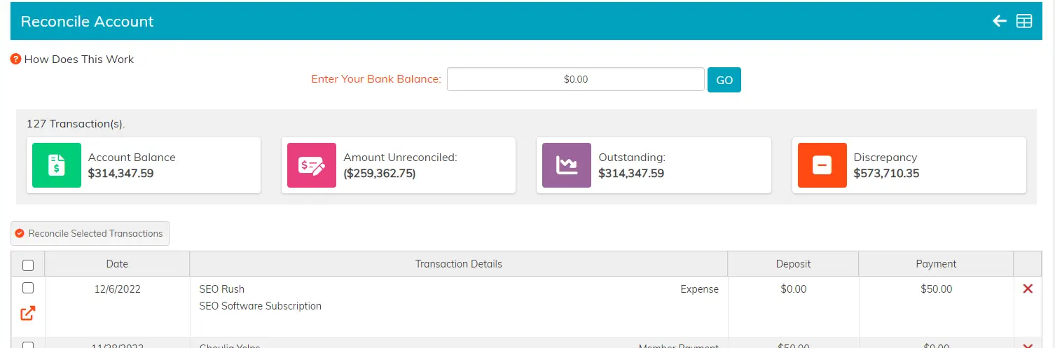 Argenta bank reconcile automation screen